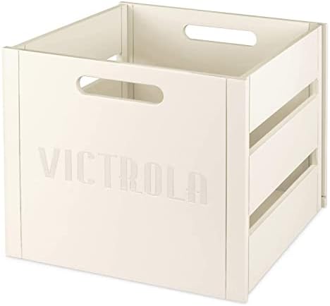 Victrola Wooden Crate - titular do álbum e organizador de tabela para todos os registros, detém mais de 50 vinis,