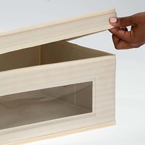 Mdesign Fabric Packable Slim Shelf Storage Organizer Box com janela/tampa anexada para organizar armário de quarto - segura bolsas, roupas de cama, acessórios - coleção LIDO - 6 pacote, rosa Stripe