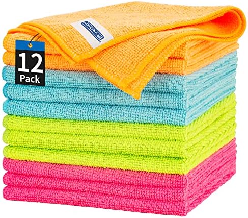 Pano de limpeza de microfibra de homerhyme - 12 toalhas de limpeza de embalagem, panos de prato de 12,6 x 12,6, fiapos sem fiapos,
