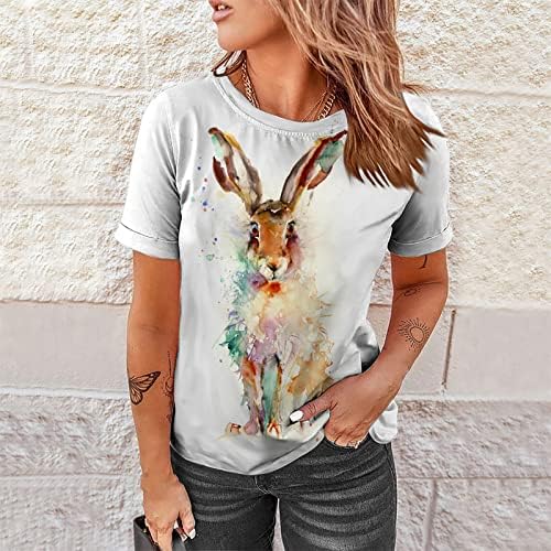 Camiseta engraçada de páscoa para mulheres coloridas coelhinhos estampas de coelhinho redondo pescoço de manga curta camiseta