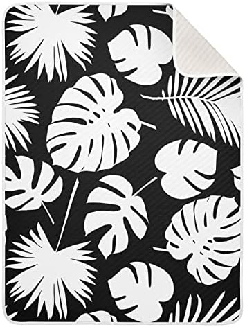 Cobertor de arpical de folhas tropicais cobertor para bebês, recebendo cobertor, cobertor leve e macio para berço, carrinho, cobertores de berçário, 30x40 in, preto