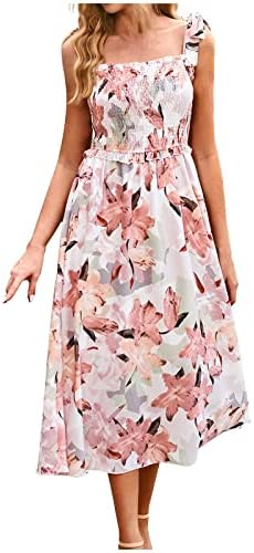 Vestidos de praia Hot6sl para mulheres, vestidos de verão para mulheres 2023 Spaghetti Strap Loose Beach Boho Swing Swing Long Sundress Long