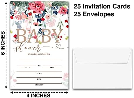 Convites de chá de bebê florais com envelopes （4 x 6 - Flores convites para chá de bebê, gênero de gênero de gênero de