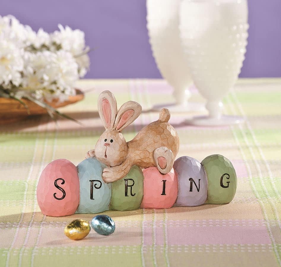 Fun Express Express Spring Bunny Tabletopper Decorações de Páscoa - Pintado à mão - Decoração da casa da fazenda