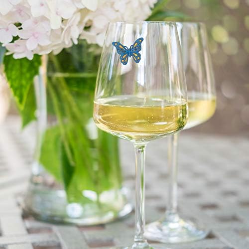 Simplesmente encantados de vidro de vinho magnético de borboleta - 6 marcadores de bebidas de ímã de vinho - presente divertido