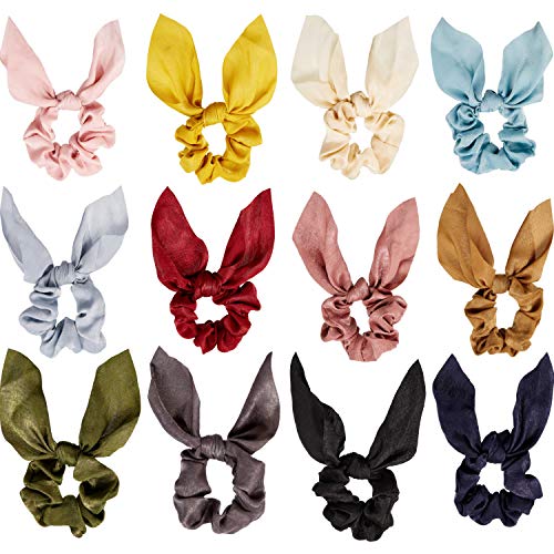 12 peças Cabelo laço Scrunchies Rabbit Counny Ear scrunchies de seda arco e laço de arco scrunchies bobbles elástico laços