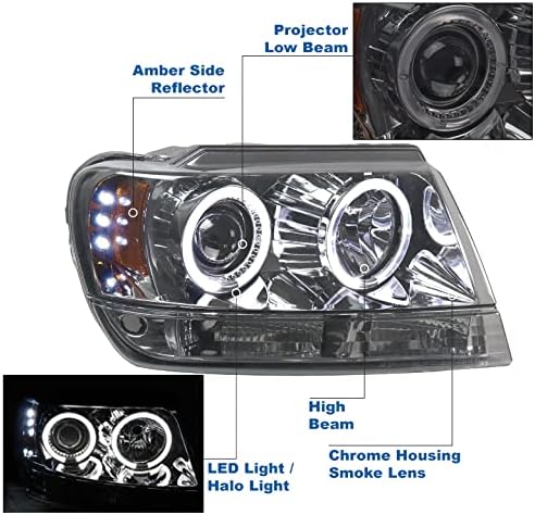 ZMAUTOPTS LED LED HALO PROJEDOR ENTREGAMENTOS FUMPS COMPATÍVEL DRL AZUL Compatível com 1999-2004 Jeep Grand Cherokee