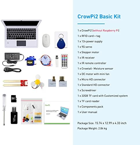 Elecrow Raspberry Pi 4 Kit, Laptop Raspberry Pi, Kit de Aprendizagem de Programação Crowpi2 para Crianças Adultos -