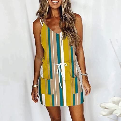 Vestidos listrados casuais de verão feminino sem mangas v pesco