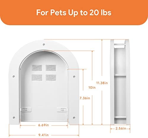 Porta de gato, porta de gato interior zamkol para gatos até 20 libras, fácil de instalar, portas de animais de estimação externas interiores, porta de gato com aba, adequado para porta e parede, branco