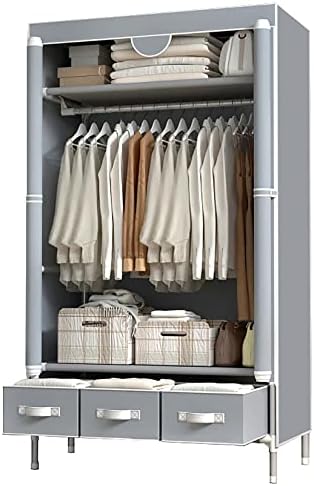 Armário de armário de roupas portáteis de Assica com o guarda-roupa de porta de tecido sem tecido, organizador de armazenamento de tecido sem tecido, com três gavetas, montagem sem ferramentas-35,4 x 17,7 x 67.0 '' ''