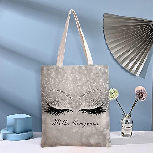 Bag de tela impressa em olhos, sacola de planta estética fofa para mulheres compras, sacola reutilizável, sacola de praia da faculdade branca