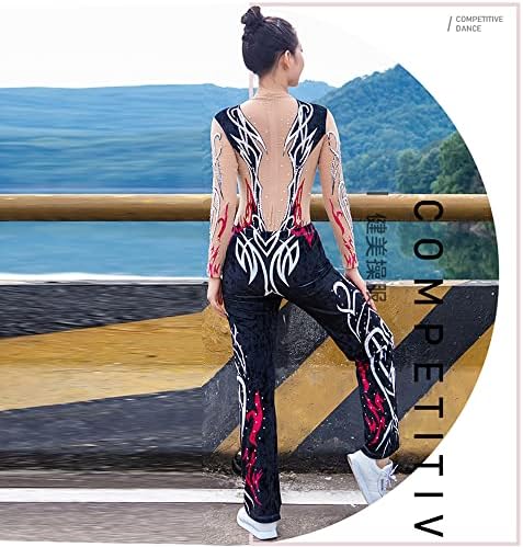 Liuhuo preto manga longa com jaqueta impressa acrobática ginástica collants concursos treinando garotas