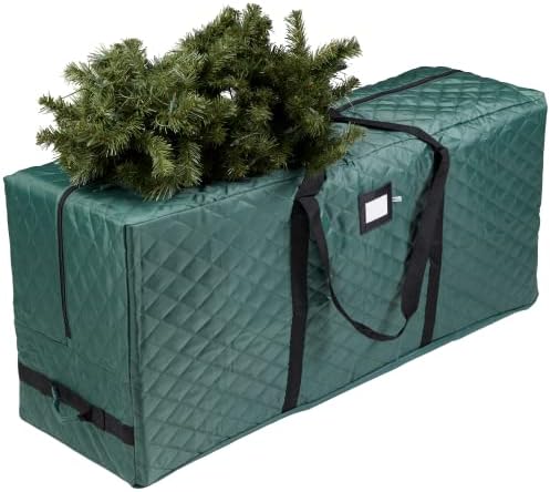 Bacha de armazenamento em árvore de Natal de Zober - Caixa de armazenamento de árvore de Natal acolchoada para árvores desmontadas de até 7,5 pés com alças de transporte e zíper duplo - 48x15x20 polegadas, verde