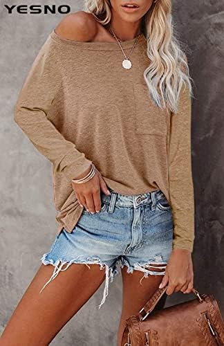 YESNO MULHERM CASUAL CASUAL DE MANHAS LONGA LONGA CAMINHAS CREWNECK TOPS SOLLOVER SWORLSHIRTS COM POCKET TY2