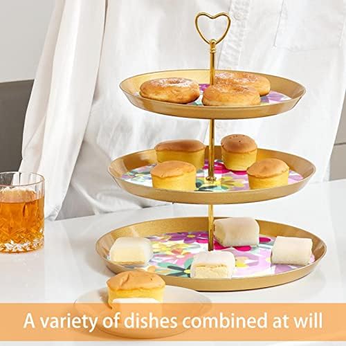Conjunto de exibição de mesa de sobremesa, suporte de cupcakes de ouro, estandes de sobremesa, bandeja de porção de 3 camadas, suporte de camada de copo, suporte de bolo de casamento para mesa de sobremesa, flores coloridas em plena floração