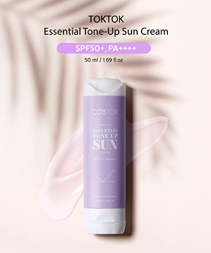 Costok Toktok Tone-up Sun Cream SPF 50+/PA ++++ 50ml, UVA e UVB Proteção Hipoalergênica Brilhante calmante até mesmo
