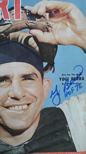 Capa de revista autografada de Yogi Berra emoldurada com certificado de autenticidade