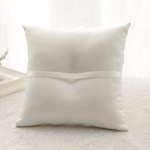 Pillow Ivory, travesseiro do portador de Tangser, travesseiros de anel de casamento, personalize os anéis de casamento com belo renda e flor 7,9 x 7,9 （LVory White）