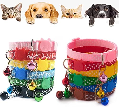 Colar de gato breakaway com sino e fivela de segurança, colar de gatinho colar para gatinho de cachorro de cachorro de cachorro pequeno gatinho, gola de gola de estimação ajustável nylon sólido