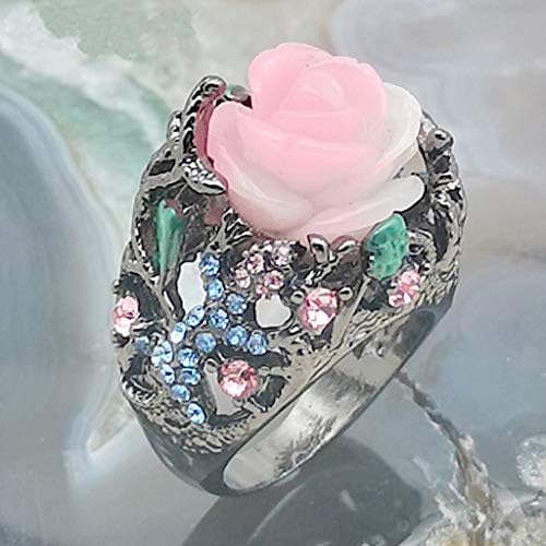 Crystal Set para adolescentes anéis femininos tamanho 7 Rosa de luxo com diamantes anel de jóias exageradas anéis vintage