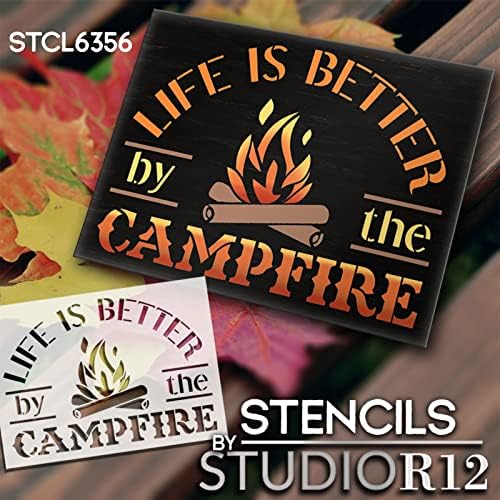 A vida é melhor pelo estêncil da fogueira por Studior12 | Decoração de casa ao ar livre DIY artesanal | Pintura Camping
