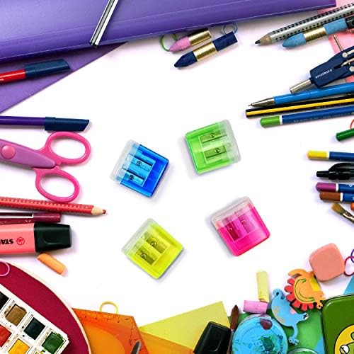 Menoly 20 Pack Pencil Sharpners Manual, apontador de lápis colorido de furo duplo com tampa, afilitadores de lápis de mão para o escritório da escola em casa