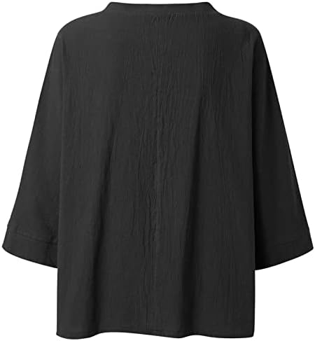 3/4 linho de linho de luva Vilhão gráfico de pescoço Capri Câncer de mama Top camiseta para mulheres Tee de outono de
