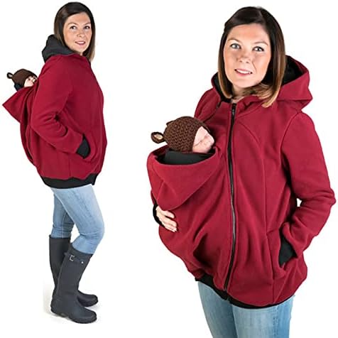 Feminino Fleece Zip Up Hoodie Casual Maternidade Portadora de bebê Capuz do inverno Molho de manga longa quente com bolsos