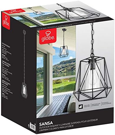 SANSA 1-Light Outdoor/Indoor Pinging, preto, sombra interna de vidro transparente, 44299