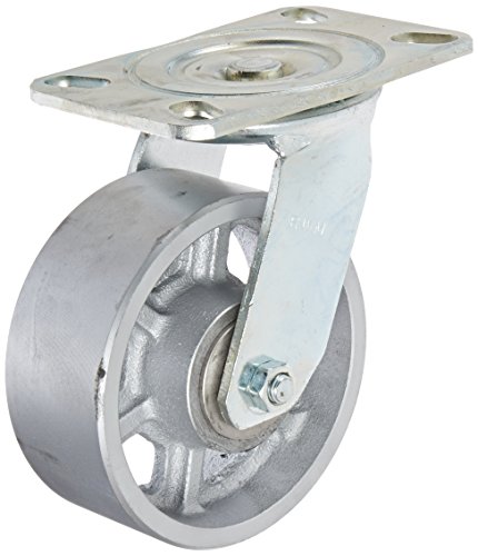 RWM Casters Economia 52 Série Plate Caster, giro, roda de ferro fundido, rolamento de rolos, capacidade de 1200 libras, diâmetro da