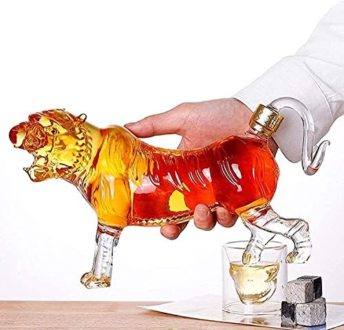 Whisky Decanter Personalidade Decanter de vinho e copos Definir uísque de animal ANTERS ANTERSO GRANDE DE 35 onças estatuetas de vidro de tigre, licor bucal Anter para Bourbon, Whisky, Scotch, Rum, Tequila Transparen