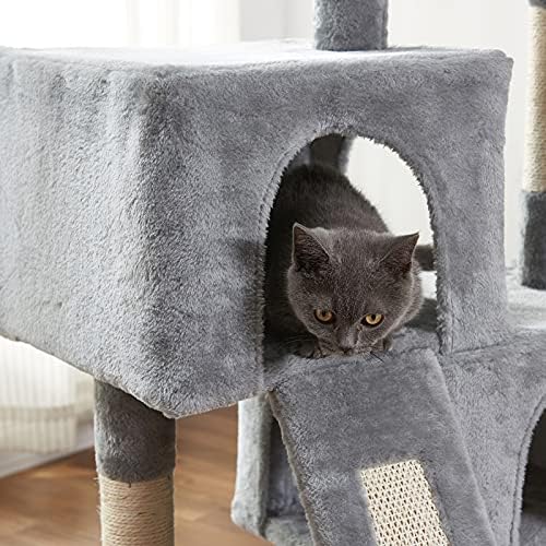 Torre de gato da árvore de gatos, 34,4 polegadas de gato com tábua de arranhão, 2 condomínios de luxo, arranhões na árvore de gatos, ressecados e fáceis de montar, para gatinho, animal de estimação, atividade interna relaxando