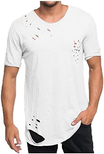 Camiseta rasgada masculina, coloração sólida de coloração sólida de coloração de coloração curta