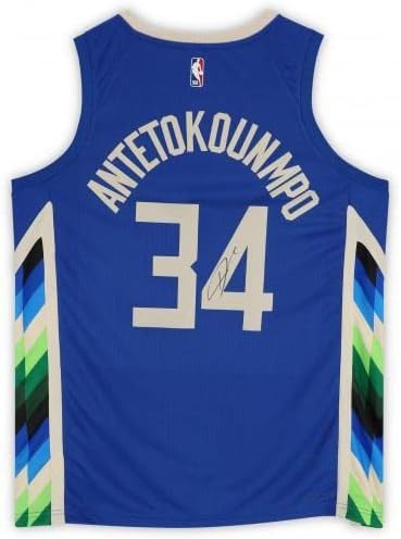 Giannis emoldurado Antetokounmpo Milwaukee Bucks Autografado Blue Nike 2022-2023 City Edition Swingman Jersey - Jerseys