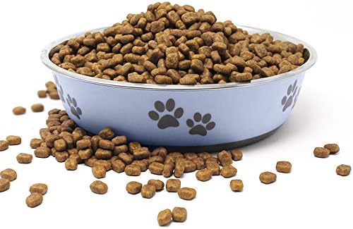 Tigela de comida de cachorrinho e gatos e gatos | Série de designer: Detalhes de impressão de pata, aço inoxidável e azul, 52 oz