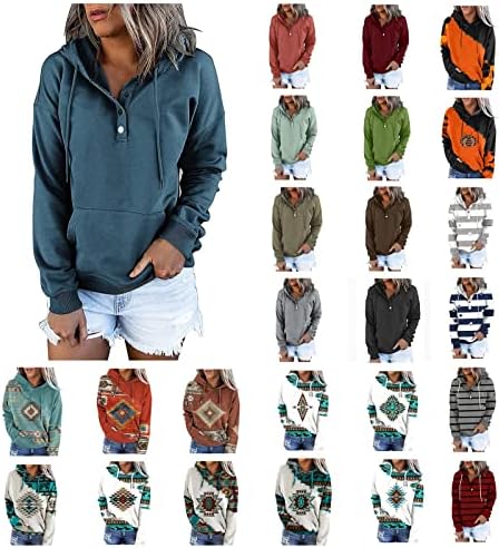 Hoodies wksclpai para mulheres cair e inverno pullover casual moletons de botão de colarinho com capuz com bolsos