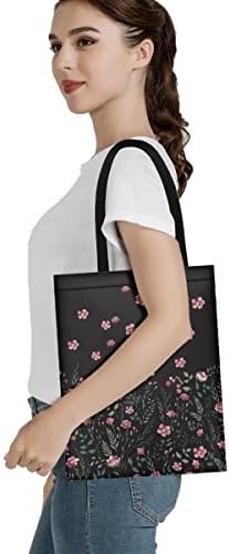 Sacola de lona para mulheres estampas florais reutilizáveis ​​bolsas de ombro para viagens | Sacolas de compras de algodão ecológicas