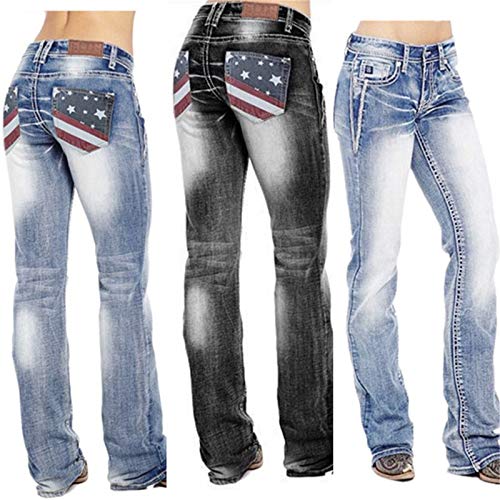 Jeans de bootcut de bootcut de mulheres genéricas se encaixam no meio da ascensão jeans jean bot cut jeant com bolsos calças longas magras grandes, azul marinho azul marinho
