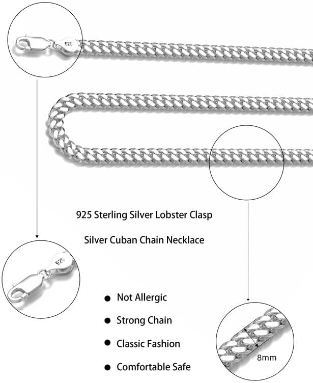 Waitsoul 925 Sterling Silver Chain Chain Lobster Flop 7/8/10mm prata/ouro sobre colar de corrente de meio-fio de ligação cubana para