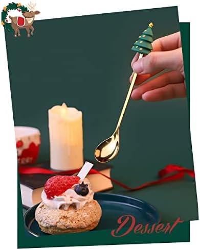 6pcs Christmas Coffee Spoons Forks Definir presentes de Natal para crianças com caixa de presente vermelha colheres de aço inoxidável para jantar de mesa de mesa de mesa de chá de chá mexendo colher de frutas de frutas práticas de natal