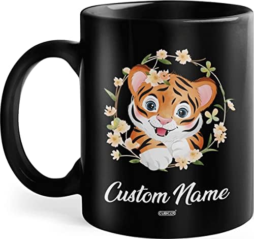 Cubicer Canecas de café Cubicer Tiger Nome personalizado Copo preto de cerâmica Oz Glass Christmas Presens para crianças