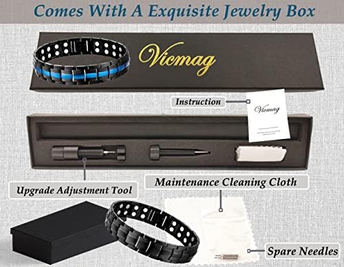 Vicmag 2pcs Bracelets magnéticos para homens Titanium Steel Ultra Strength Magnet Presente do Dia dos Namorados com Ferramenta
