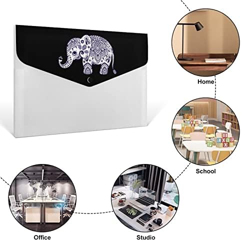 Blue Floral Elephant Ilustração de 6 bolsos de expansão Pasta de arquivo plástico Importante documental Paper Organizer