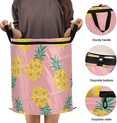 Abacaxles Pink Summer Pop Up Laundry Horty com tampa de cesta de armazenamento dobrável Bolsa de roupa colapsível