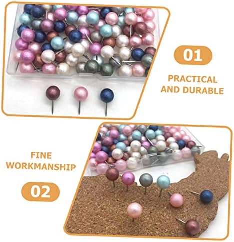 Toyvian 100pcs Pearl Ball Pushpin Metal Poster Mapa de Viagem Map Poster Poster Fixando Pin Decoração de Casamento