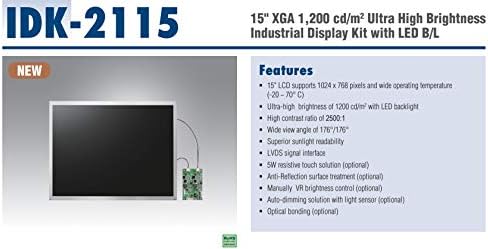 15 polegadas XGA 1, 200 CD/M2 Kit de exibição industrial de alto brilho com LED B/L, interface LVDS