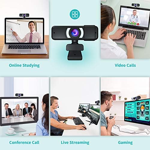 Webcam com microfone, câmera HD 1080p construída com luz de anel ajustável e cobertura de privacidade e tripé, plug