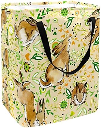 Easter Bunny Rabbit Padrão de folhas de impressão cesto de lavanderia dobrável, cestas de lavanderia à prova d'água de 60L
