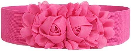 Andongnywell Mulheres Flor de cintura larga cinto elástico rosa rosa Correias de flores duplas para vestido cinturões